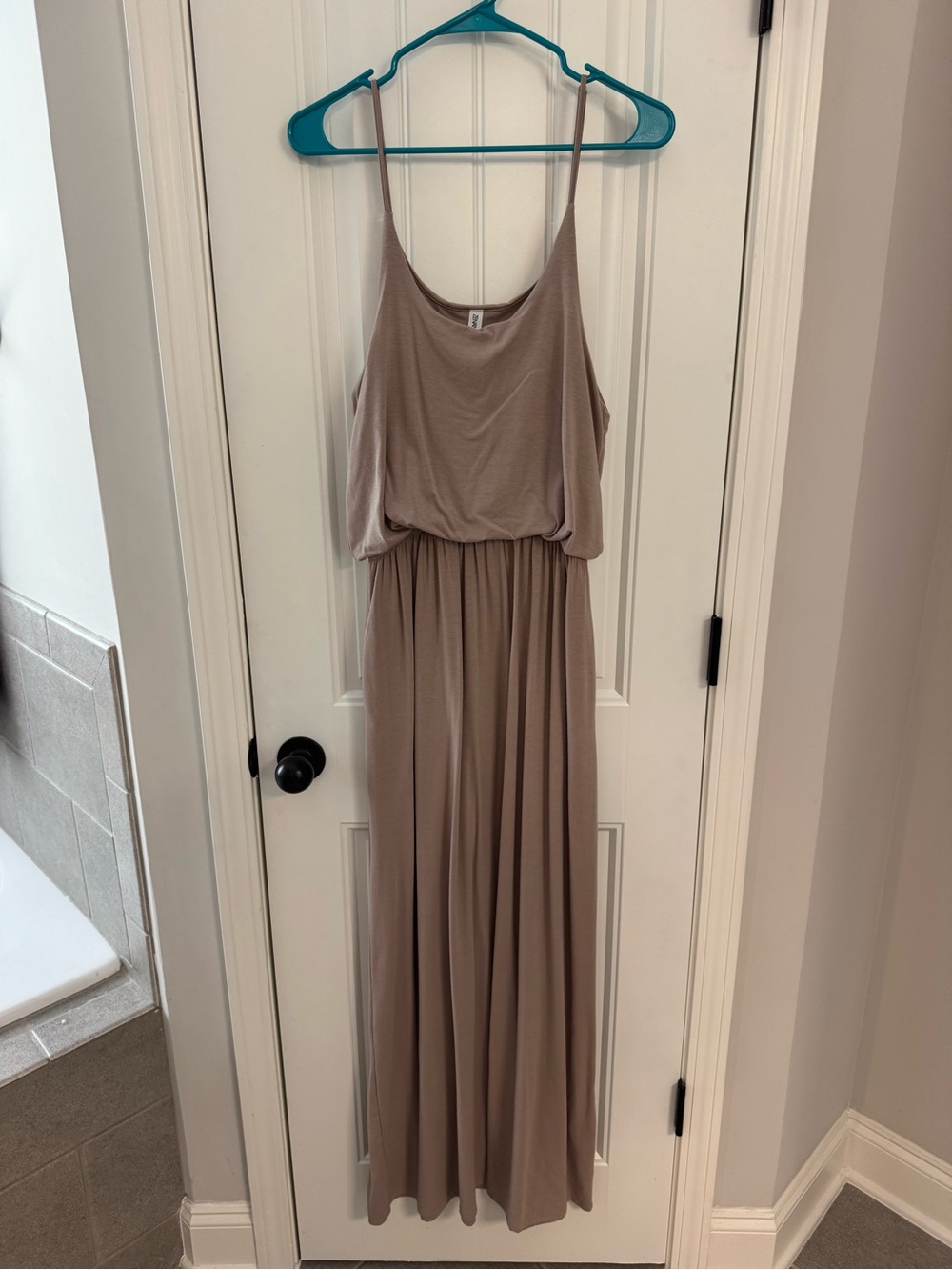Women's Taupe Maxi Dress with Spaghetti Straps